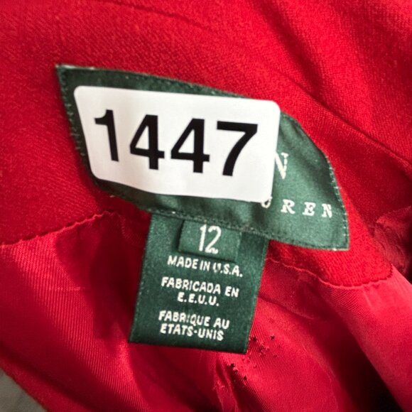 Vintage Lauren Ralph Lauren METAL CREST Logo Wool Blazer Womens 12 red jacket - Picture 10 of 13